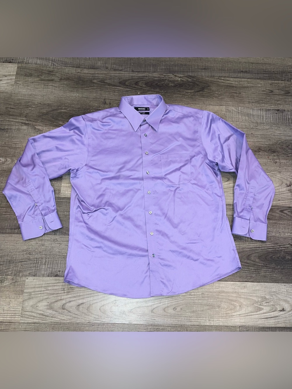 MURANO Long Sleeve Button Shirt Men's 17.5/35 Liquid Cotton Purple